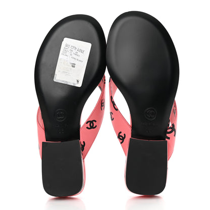Chanel Lambskin Printed CC Thong Sandals 35 Pink Black 5 of 9