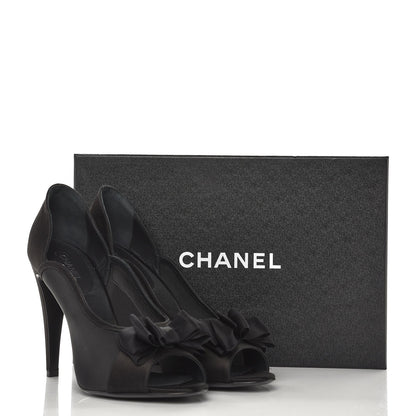 Chanel Mesh Satin Bow CC Pumps 41 Black 8 of 8