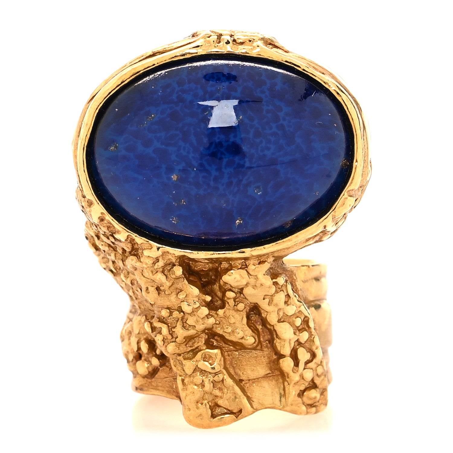 Saint Laurent Glass Cabochon Arty Ovale Ring 52/6 Gold Blue 1 of 4