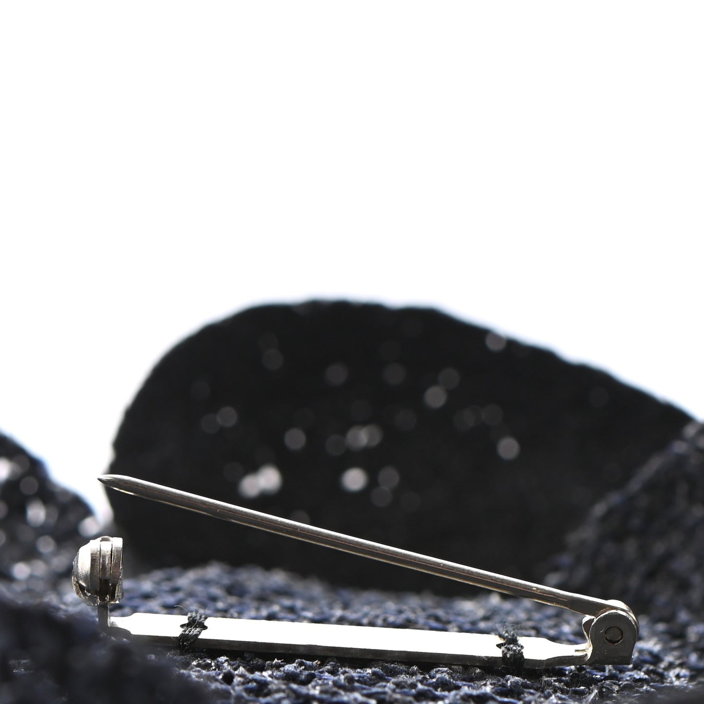 Tweed Camellia Pin Brooch Navy Blue