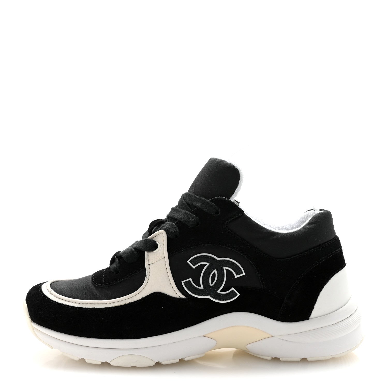 Chanel Fabric Calfskin Suede CC Sneakers 36.5 Black White 1 of 10
