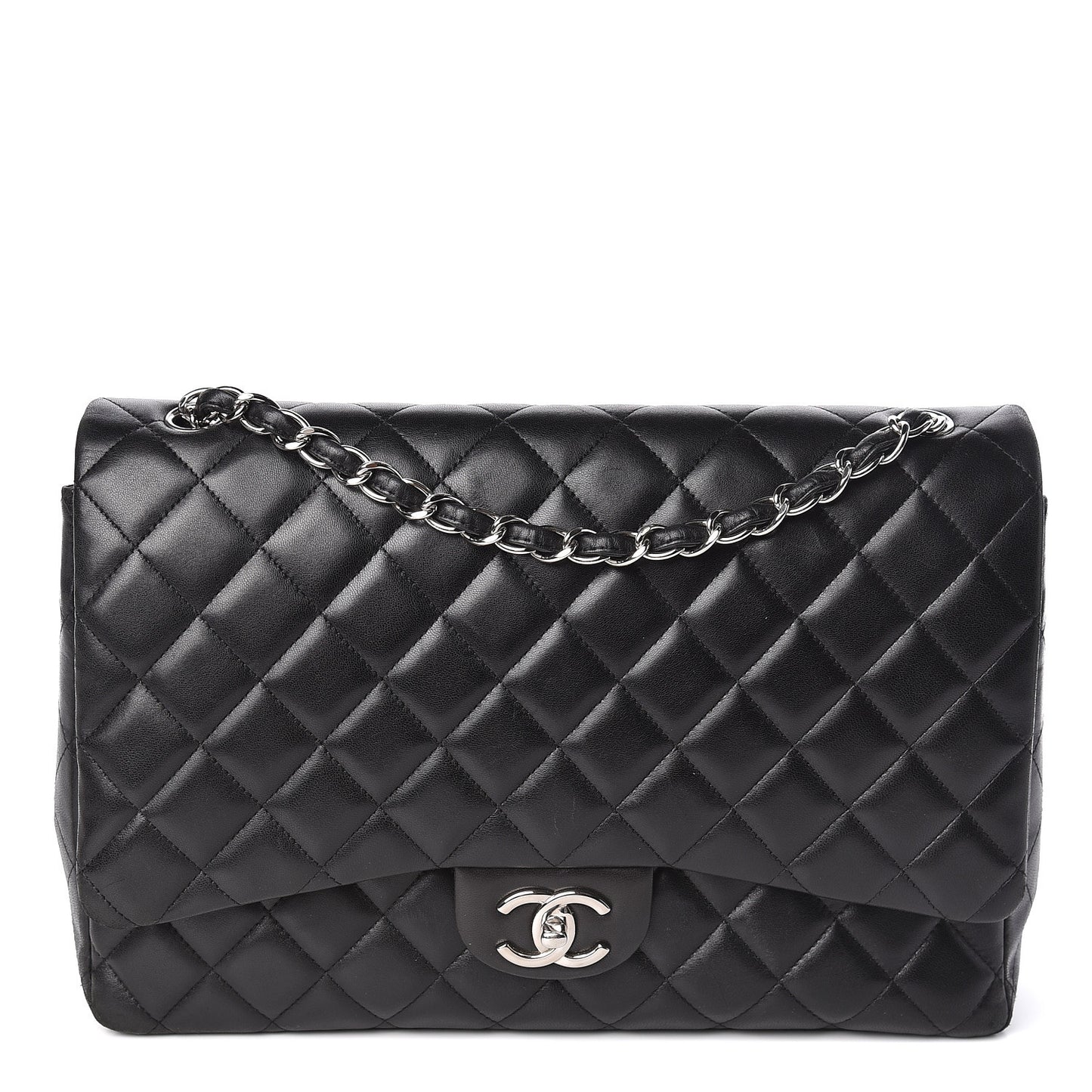 Lambskin Quilted Maxi Double Flap Black