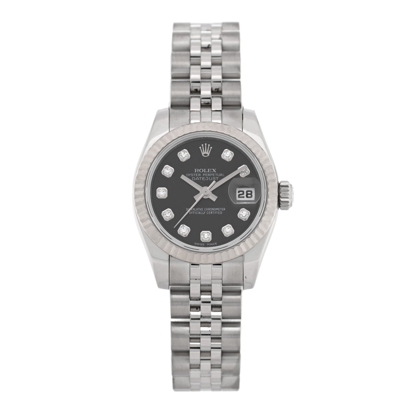 Stainless Steel 18K White Gold Diamond 26mm Oyster Perpetual Datejust Watch Black 179174