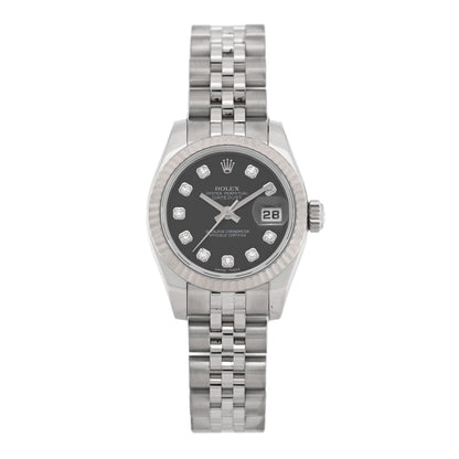 Rolex Stainless Steel 18K White Gold Diamond 26mm Oyster Perpetual Datejust Watch Black 179174 1 of 5