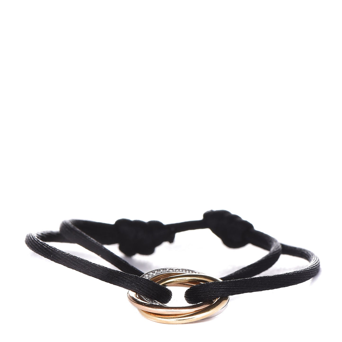 18K White Yellow Pink Gold Diamond Trinity Cord Bracelet Black