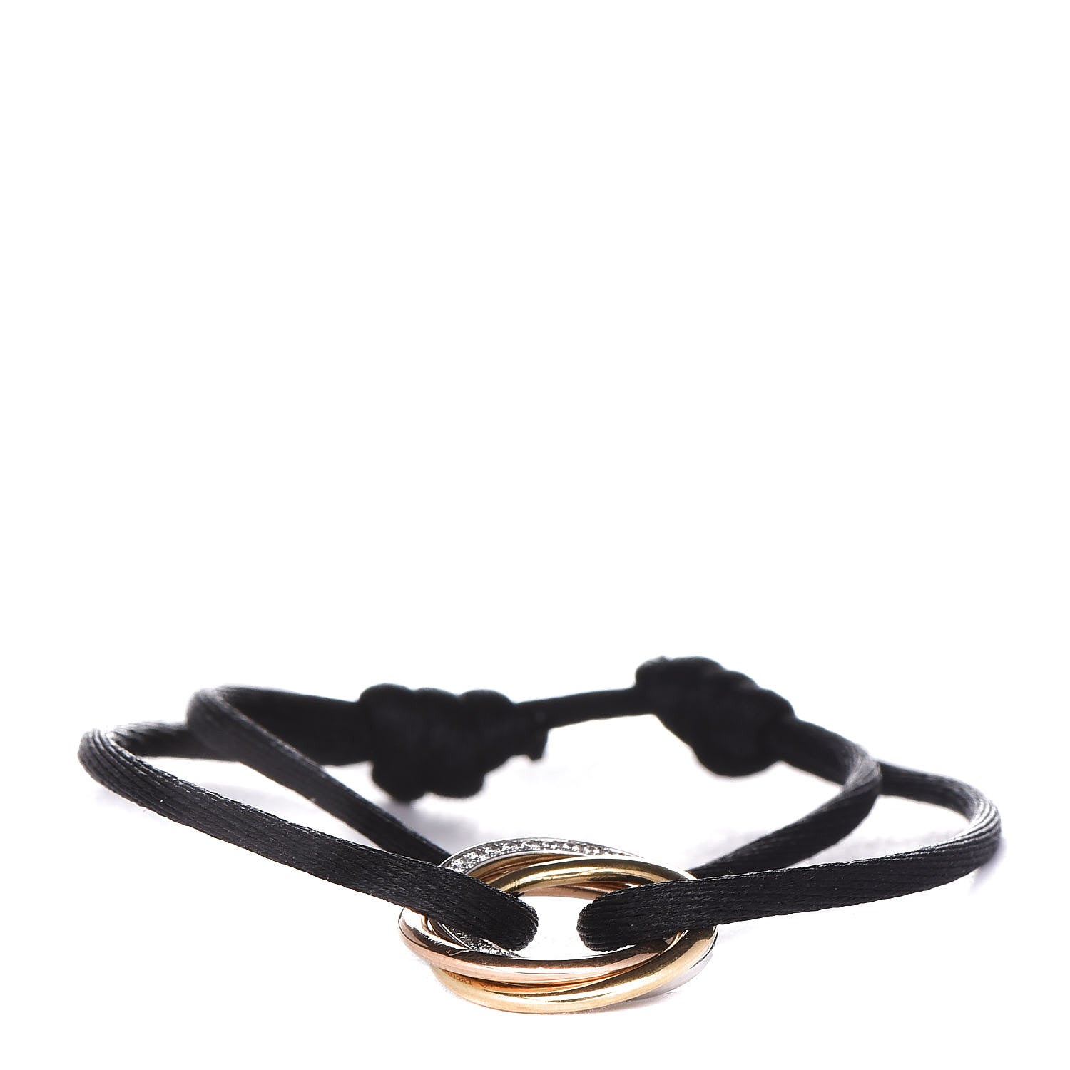 Cartier 18K White Yellow Pink Gold Diamond Trinity Cord Bracelet Black 1 of 5