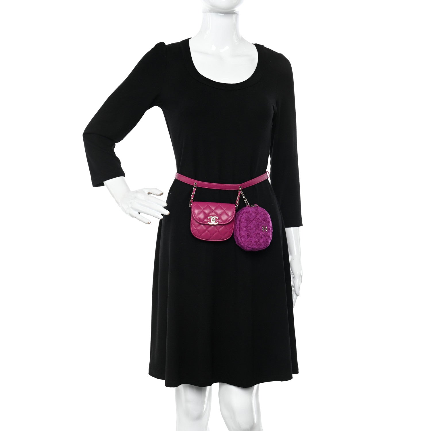 Chanel Tweed Lambskin Quilted Waist Bag With Coin Purse Fuchsia 2 of 15