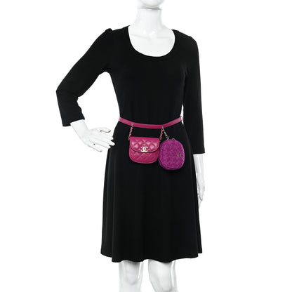 Chanel Tweed Lambskin Quilted Waist Bag With Coin Purse Fuchsia 2 of 15