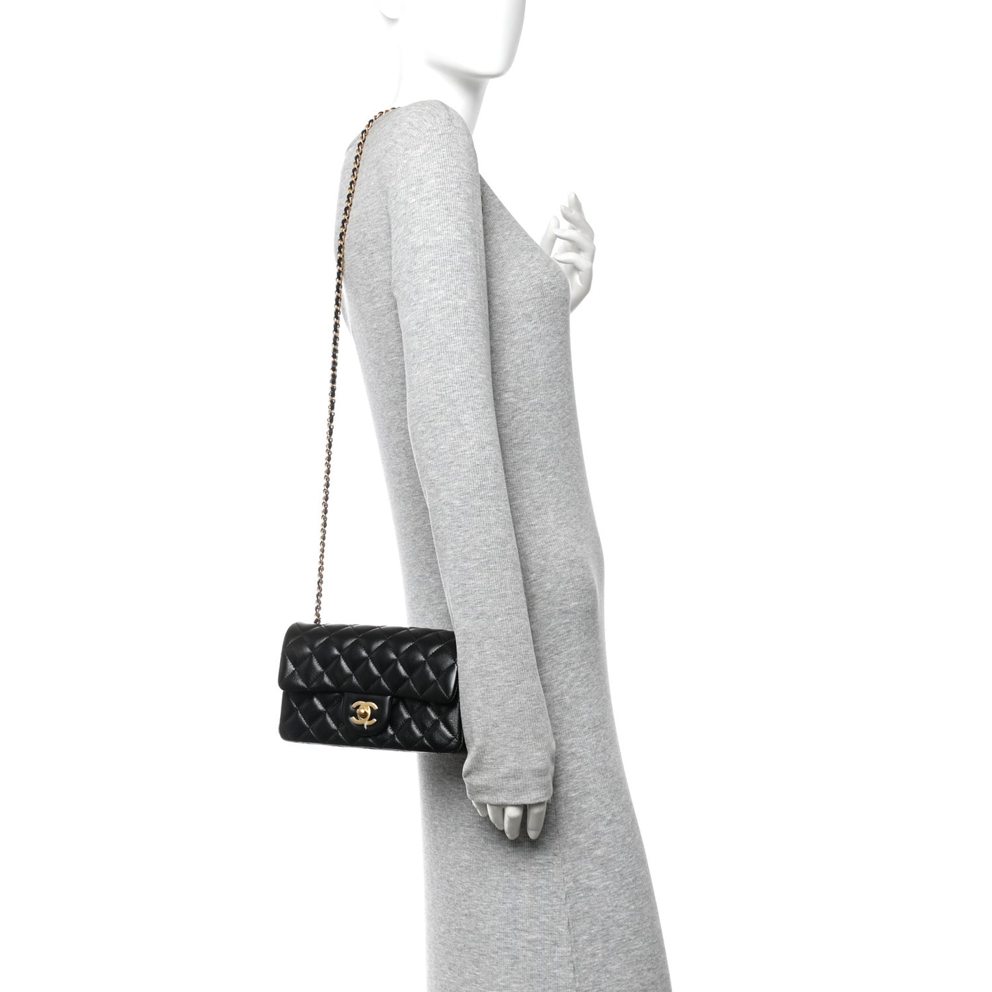 Lambskin Quilted Mini Rectangular Pearl Crush Flap Black