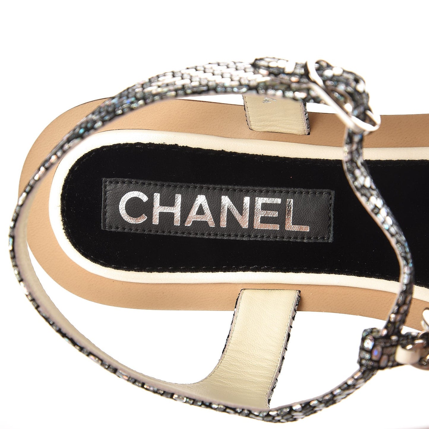 Fantasy Goatskin Suede CC Chain Thong Sandals 39 Silver Ivory