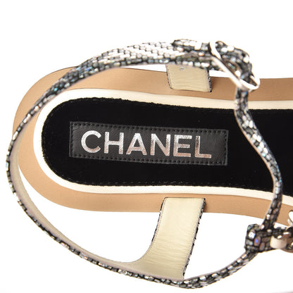 Chanel Fantasy Goatskin Suede CC Chain Thong Sandals 39 Silver Ivory 8 of 8