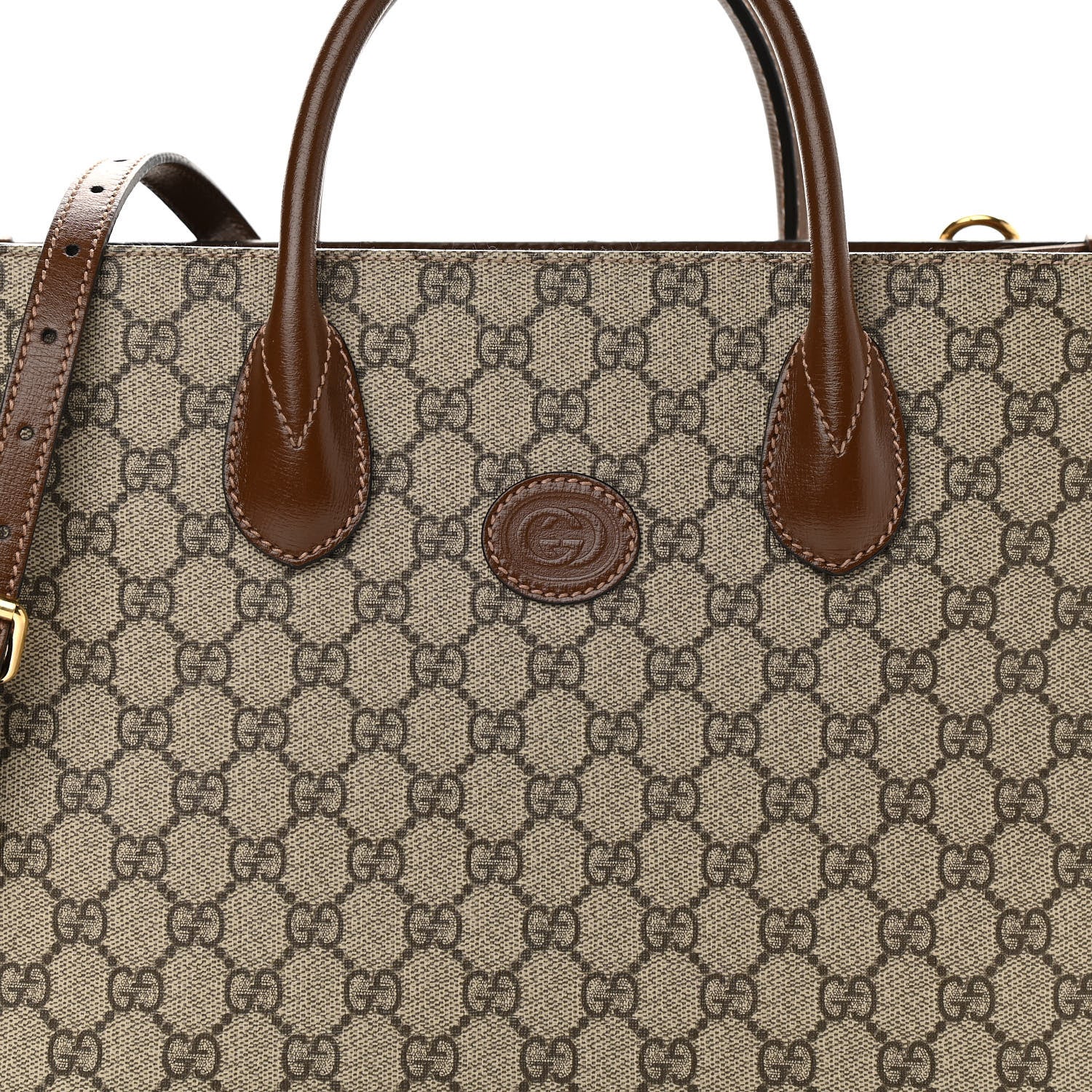 Gucci GG Supreme Monogram Azalea Calfskin Small Retro Interlocking G Tote Bag Beige Ebony Brown Sugar 8 of 16