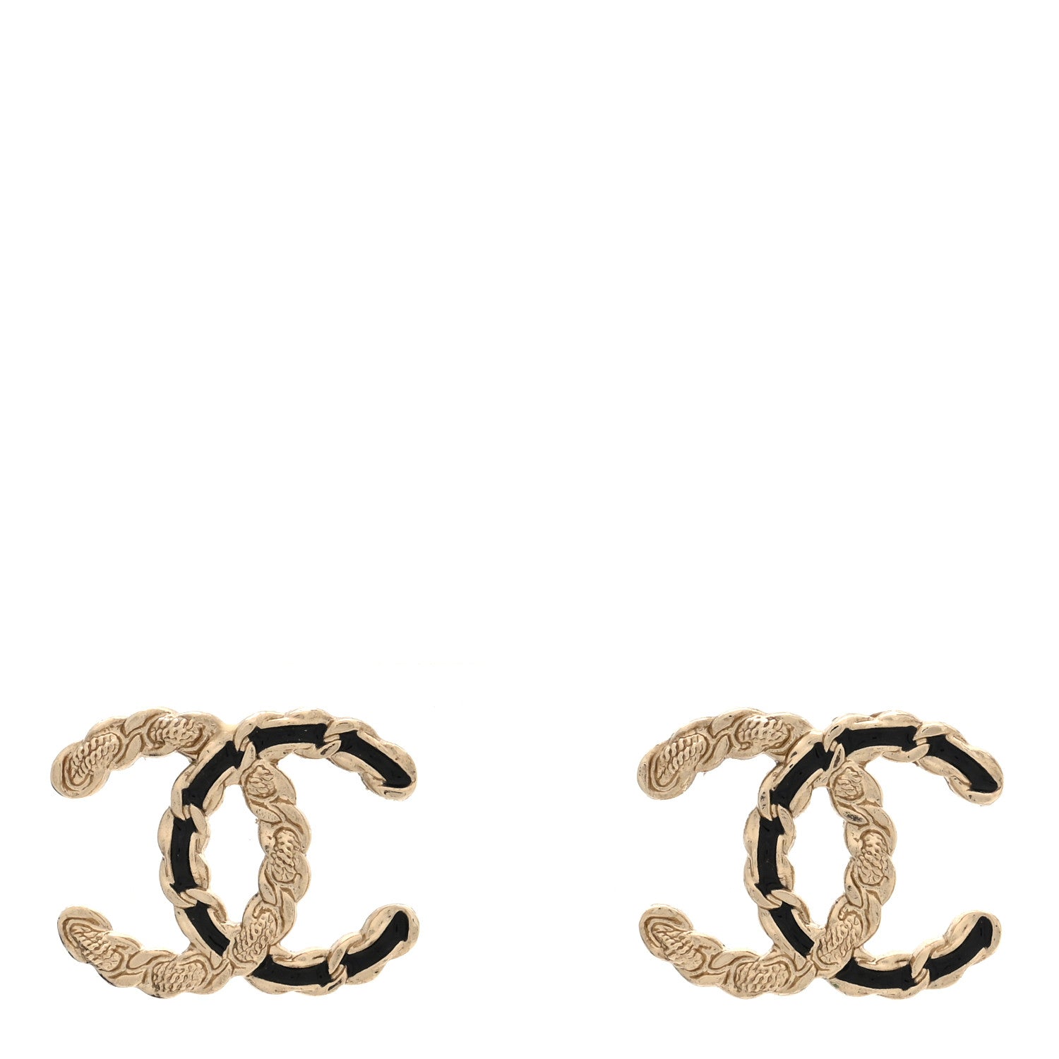 Chanel Enamel Metal Chain French New Wave CC Earrings Black Gold 1 of 5