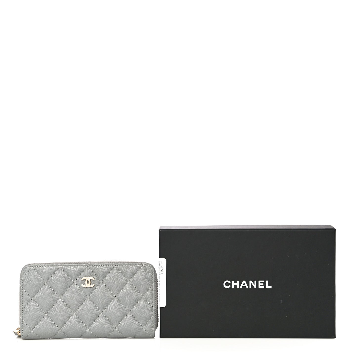 Caviar Quilted Small Gusset Zip Around Wallet Grey