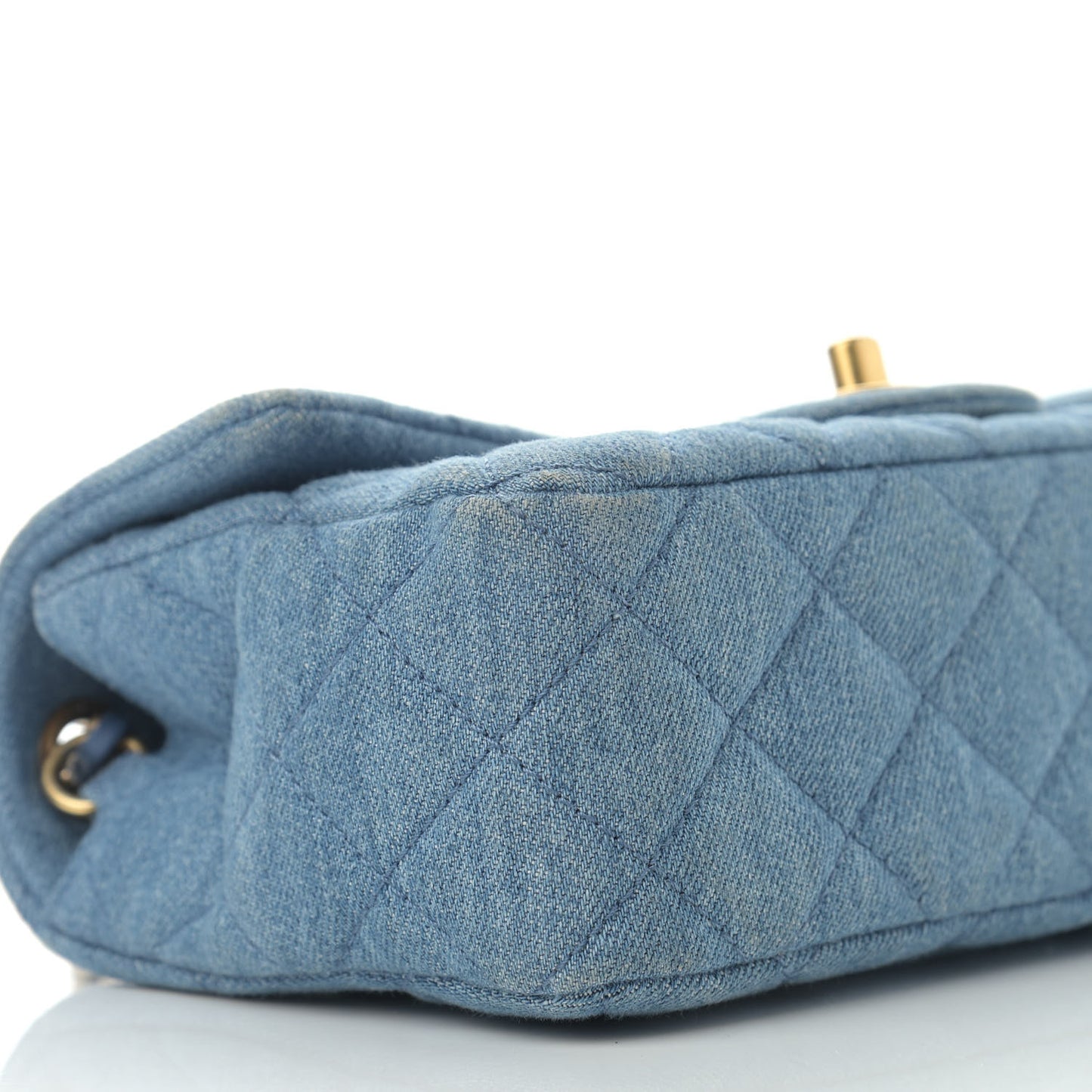 Denim Quilted Mini Pearl Crush Rectangular Flap Blue
