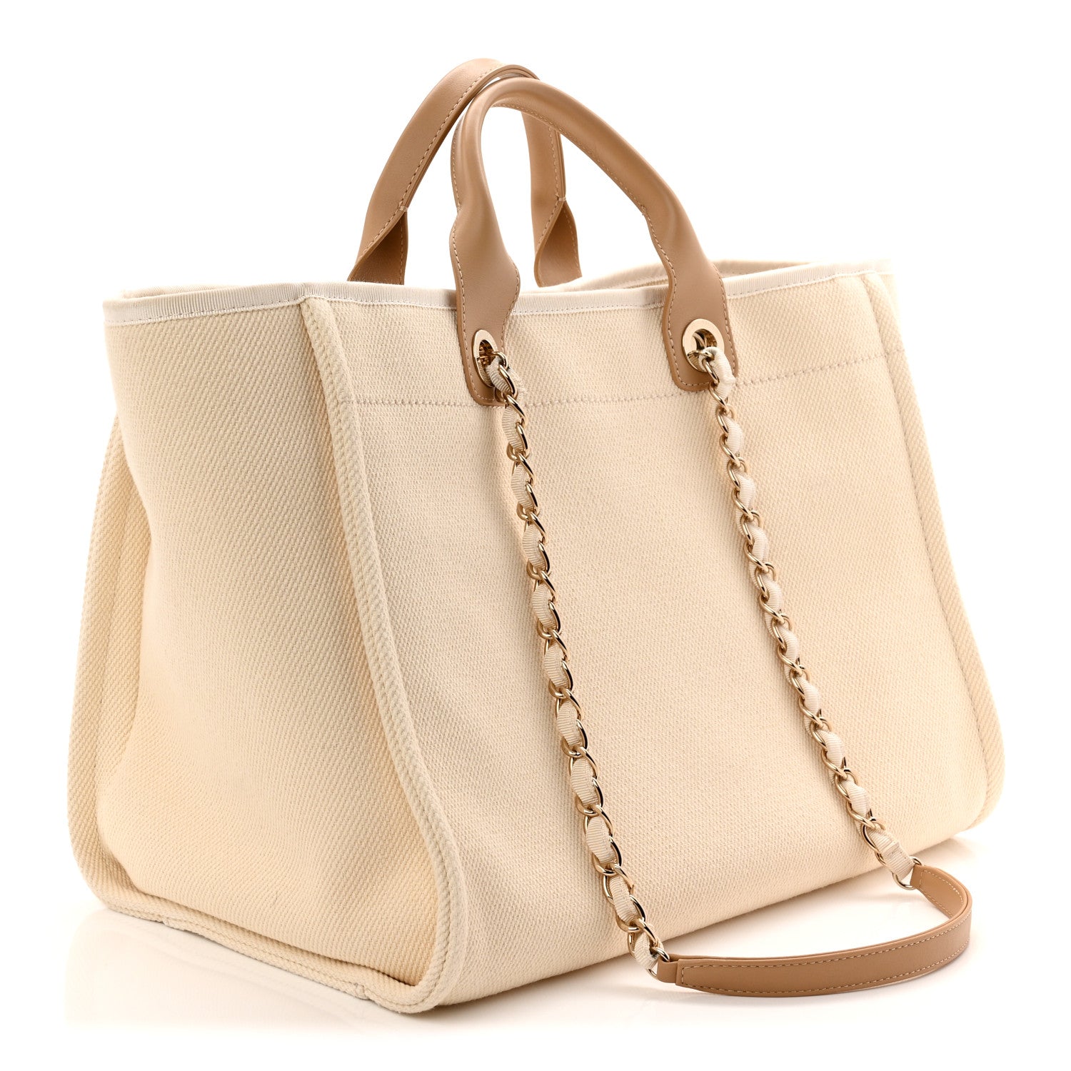 Chanel Canvas Pearl Large Deauville Tote Ecru Beige 3 of 10