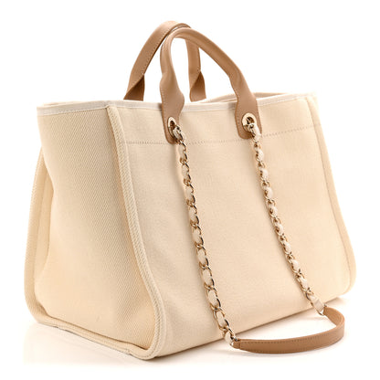 Chanel Canvas Pearl Large Deauville Tote Ecru Beige 3 of 10