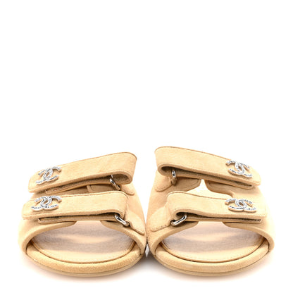 Chanel Suede Kidskin Velcro Mules 38 Beige 3 of 9