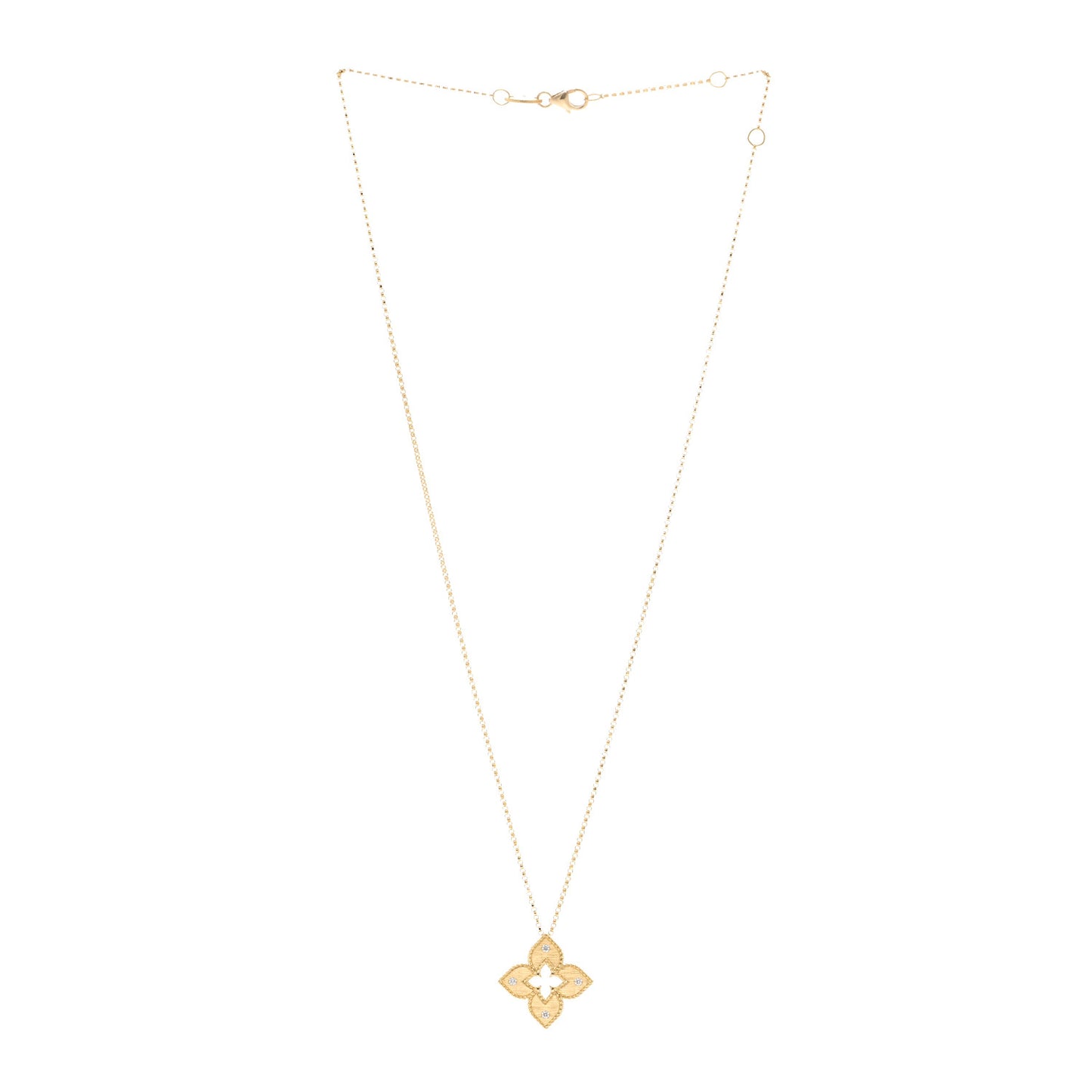 18K Yellow Gold Diamond Medium Venetian Princess Flower Pendant Necklace