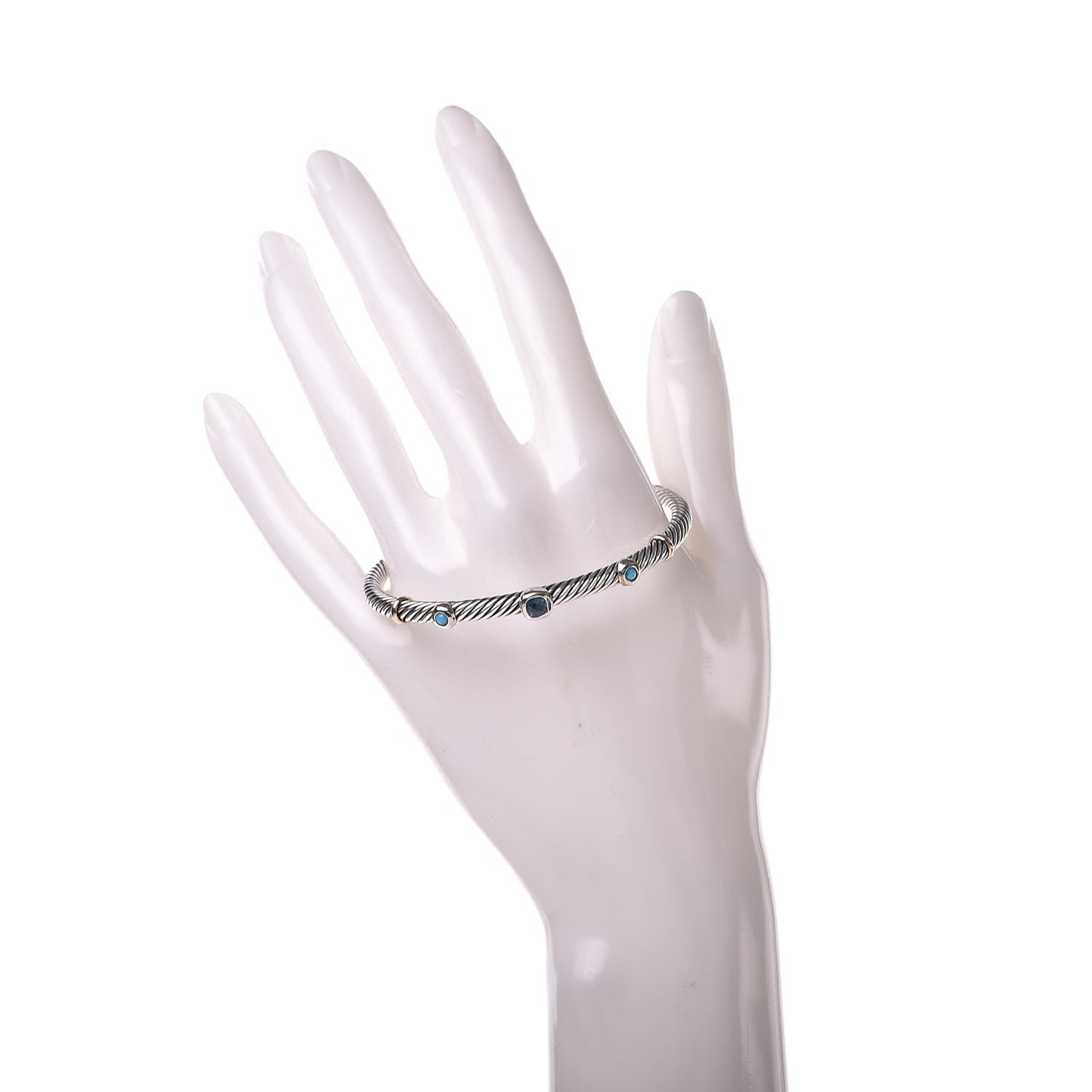 Sterling Silver 18K Yellow Gold Blue Topaz Turquoise 4mm Renaissance Bracelet