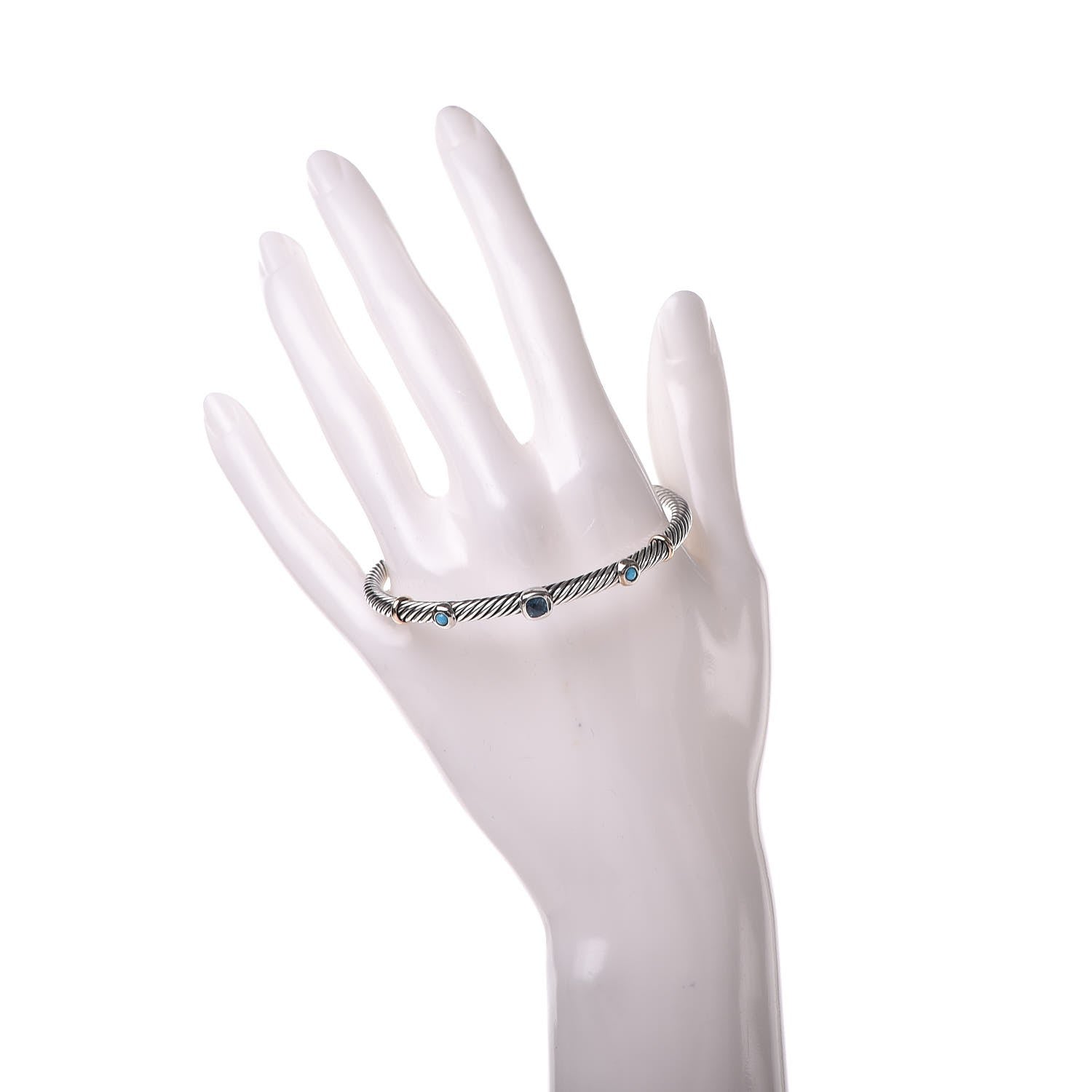 David Yurman Sterling Silver 18K Yellow Gold Blue Topaz Turquoise 4mm Renaissance Bracelet 2 of 4