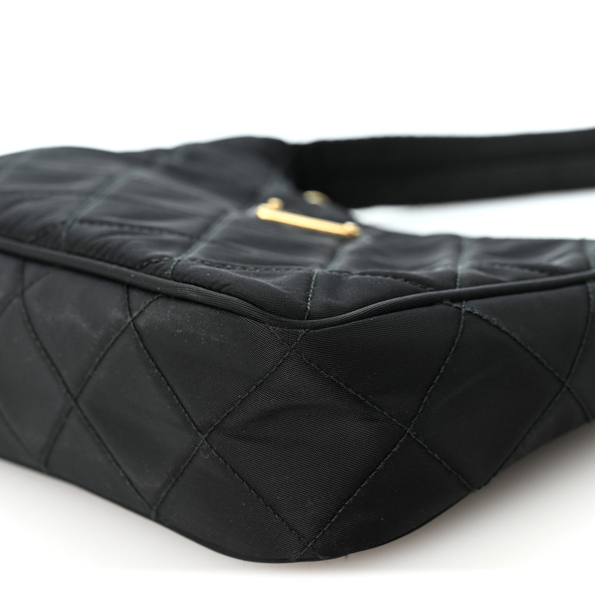 Prada Tessuto Nylon Stitched Shoulder Bag Black 10 of 12