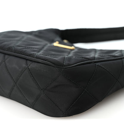 Prada Tessuto Nylon Stitched Shoulder Bag Black 10 of 12