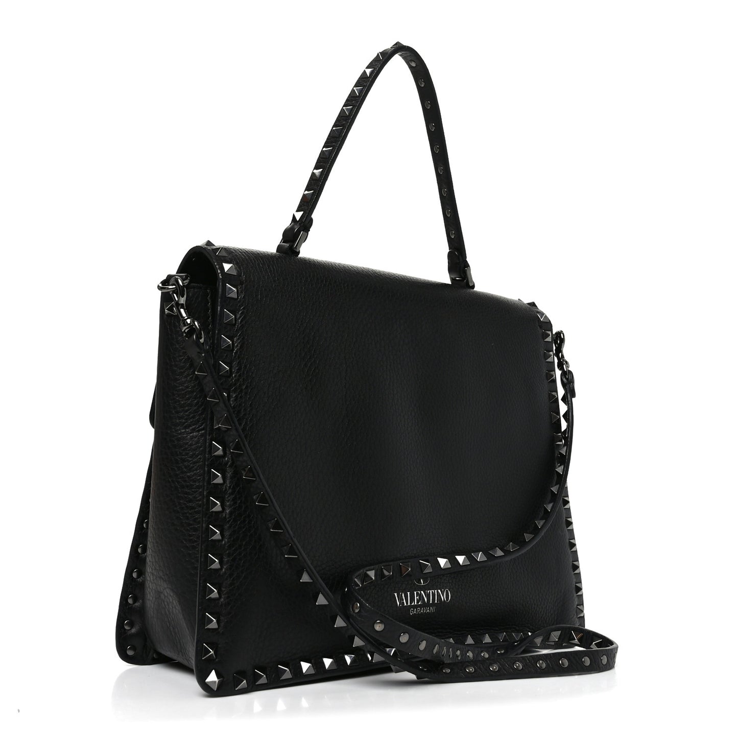 Alce Printed Calfskin Rockstud Top Handle Flap Shoulder Bag Black