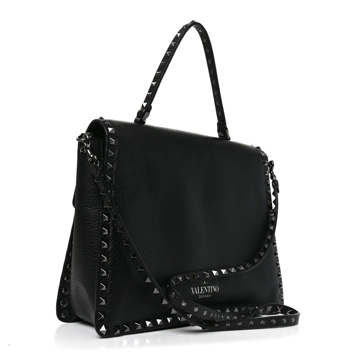 Valentino Garavani Alce Printed Calfskin Rockstud Top Handle Flap Shoulder Bag Black 3 of 9
