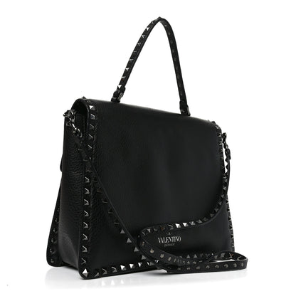 Valentino Garavani Alce Printed Calfskin Rockstud Top Handle Flap Shoulder Bag Black 3 of 9
