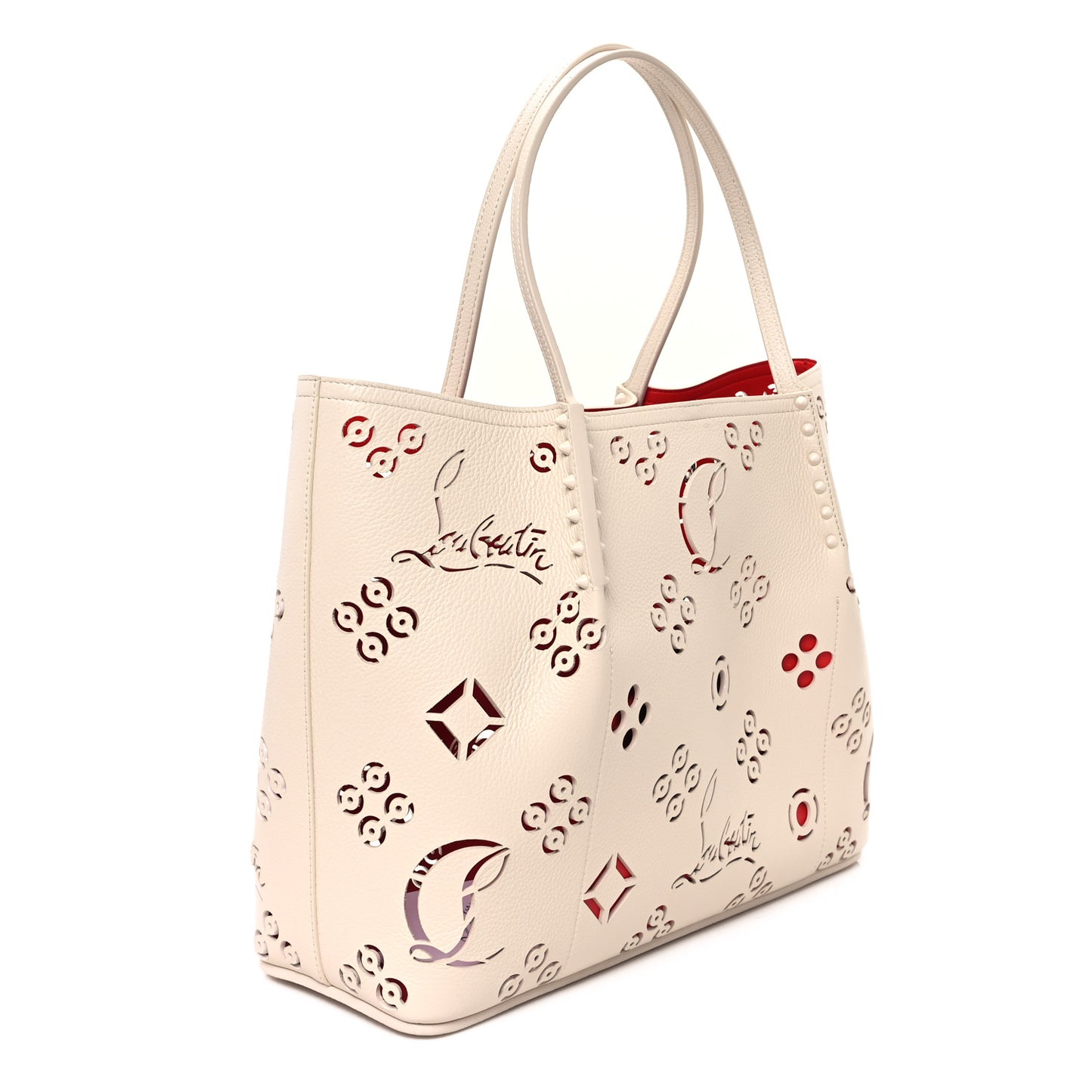 Calfskin Perforated Loubinthesky Spikes Large Cabarock Tote Leche