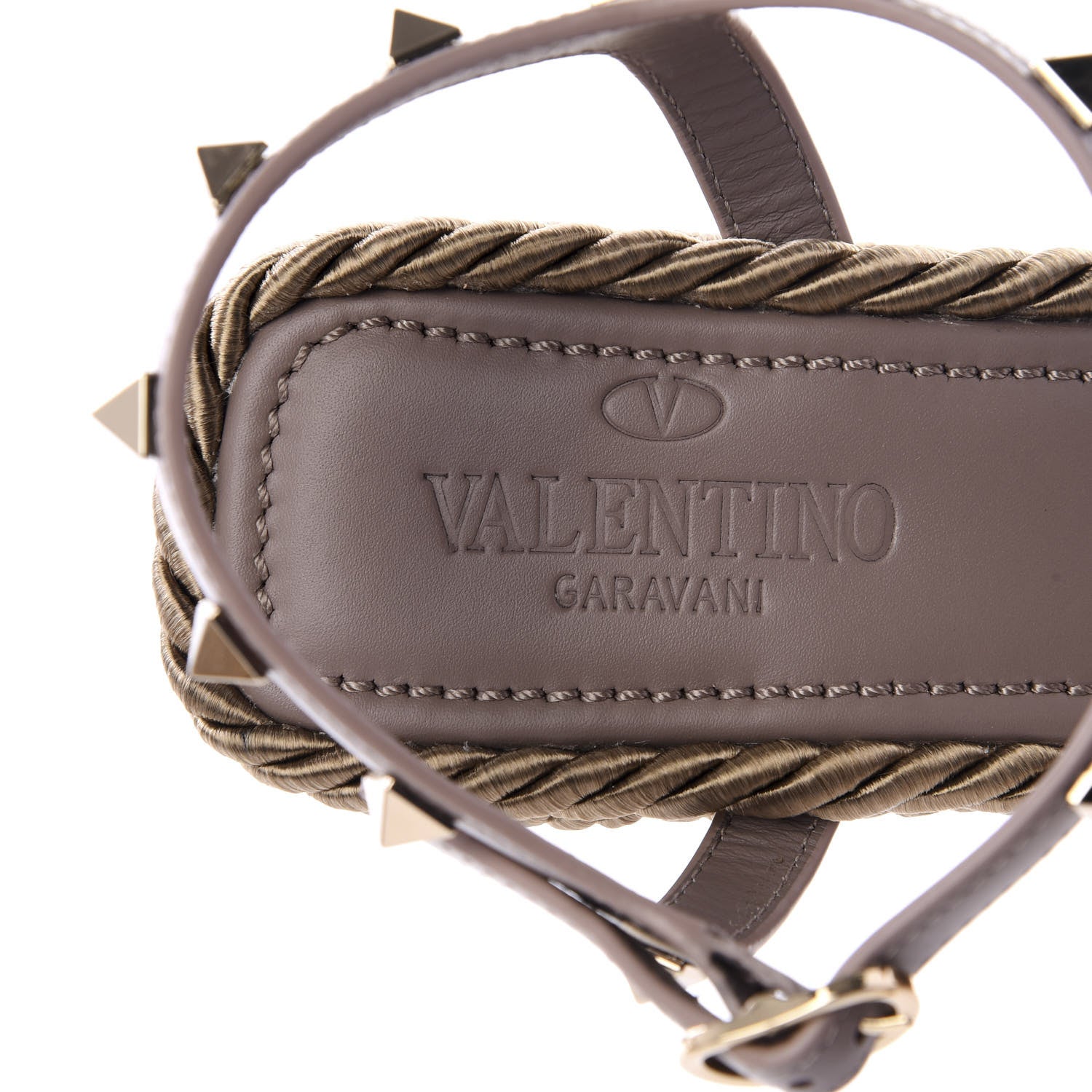 Valentino Garavani Silk Calfskin Rockstud Torchon Espadrille Wedge Sandals 38 Clay 5 of 10