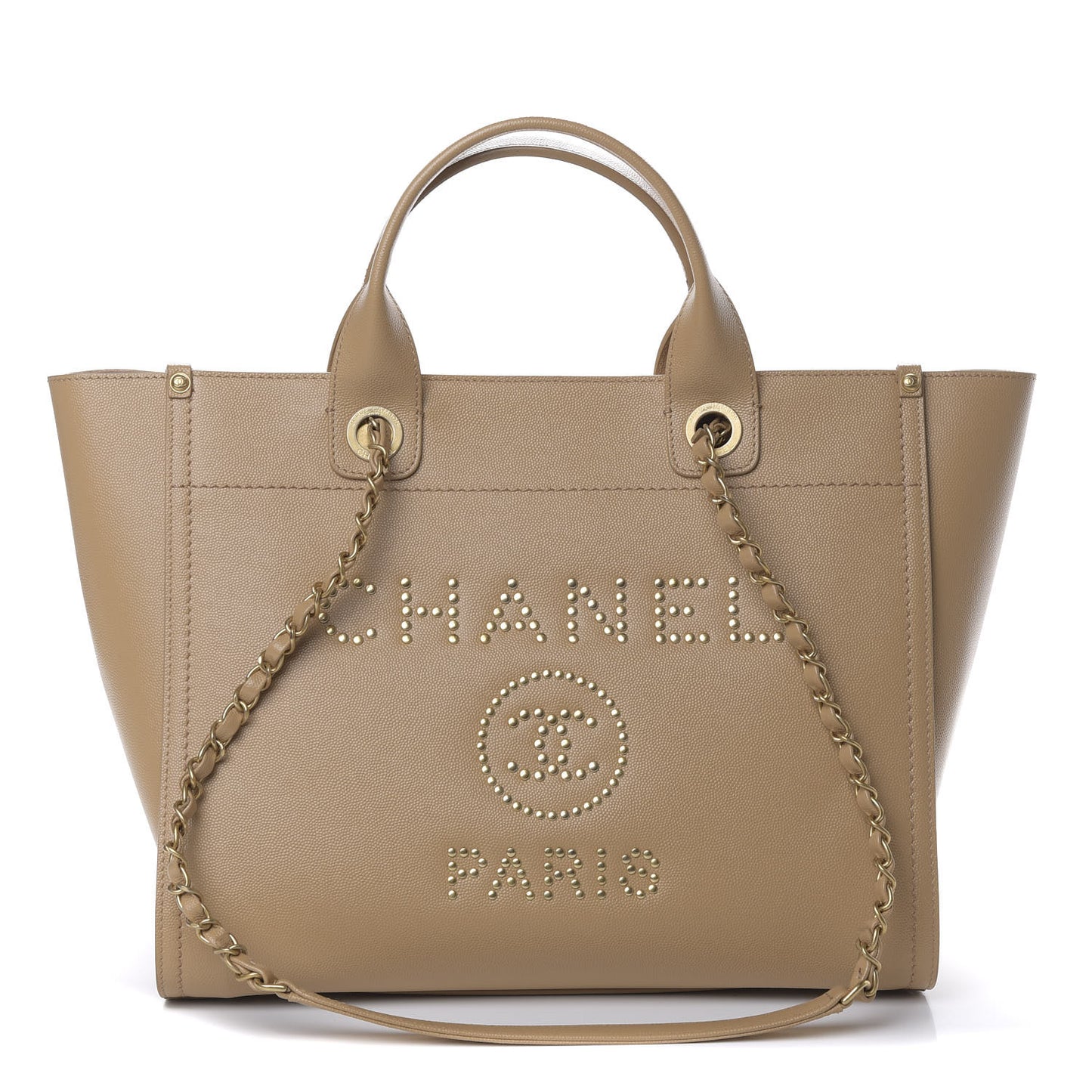 Caviar Small Studded Deauville Tote Beige