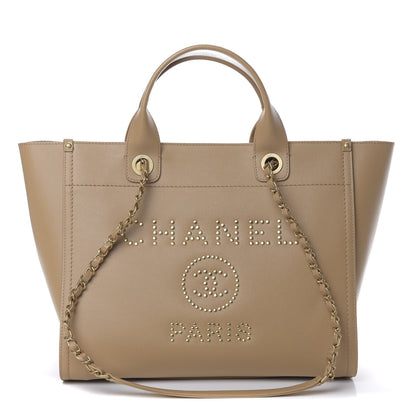 Chanel Caviar Small Studded Deauville Tote Beige 1 of 9