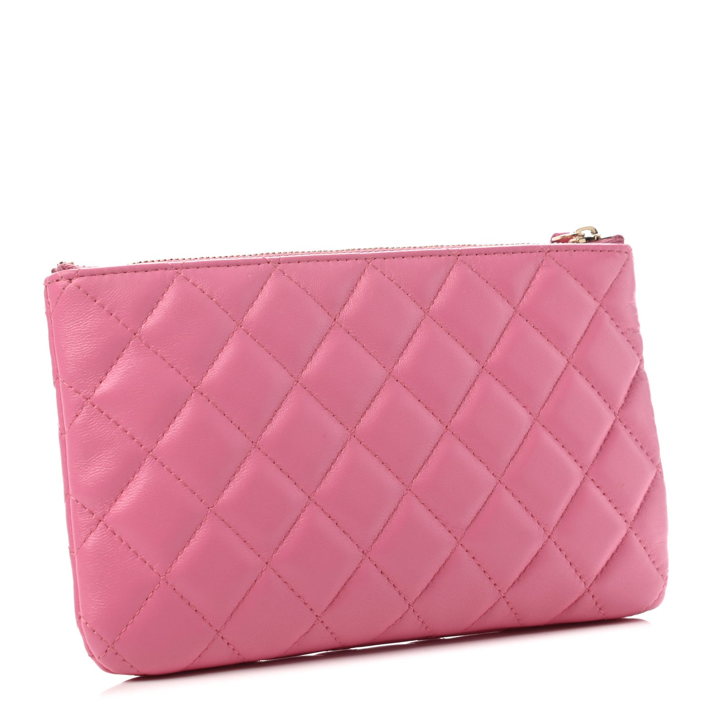 Lambskin Quilted Zipped Pouch Pink Yellow