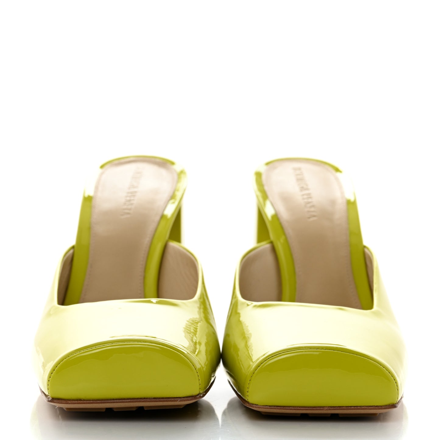 Supergloss Patent Tower 90mm Mule Pumps 41.5 Kiwi