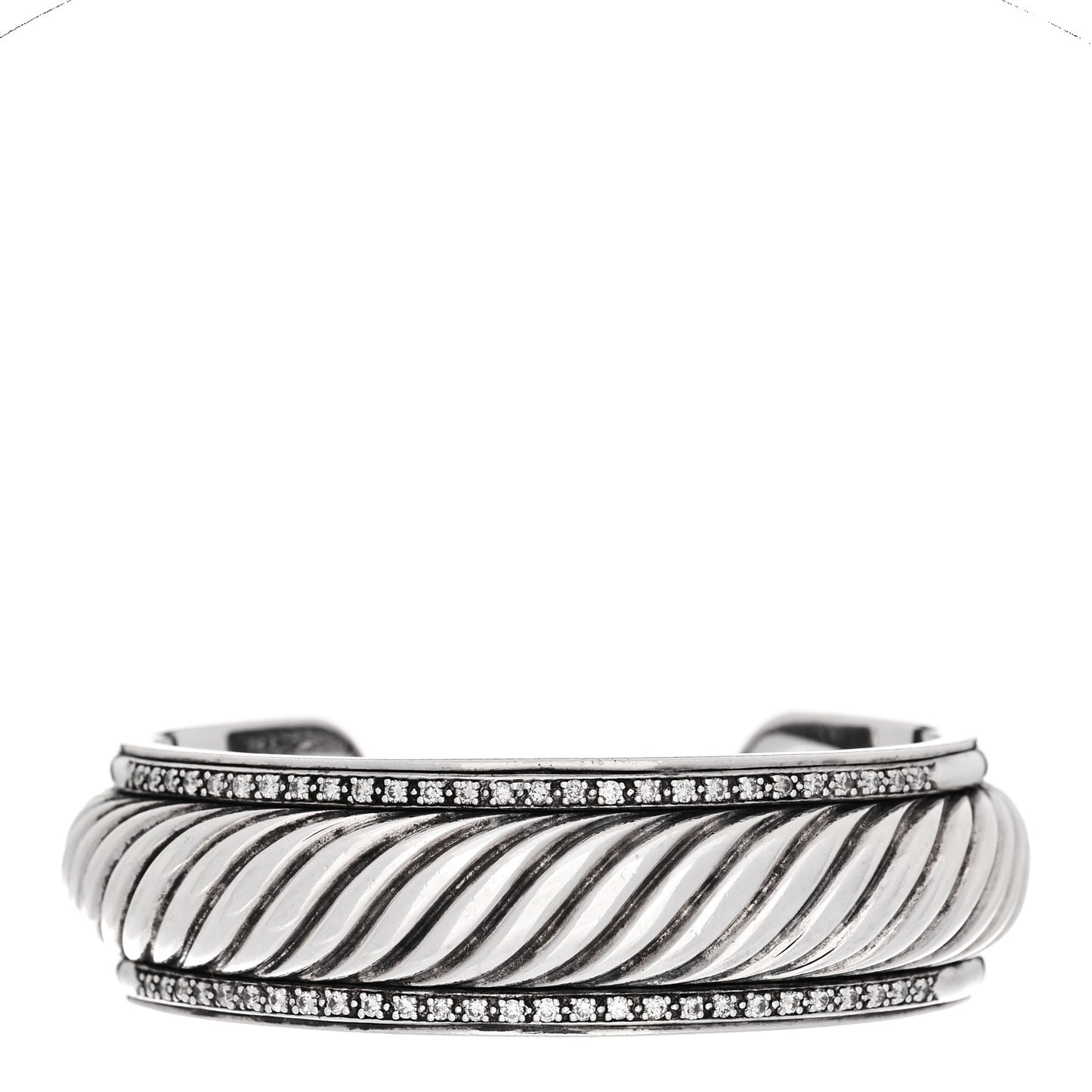 Sterling Silver Diamond 20mm Sculpted Cable Cuff Bracelet