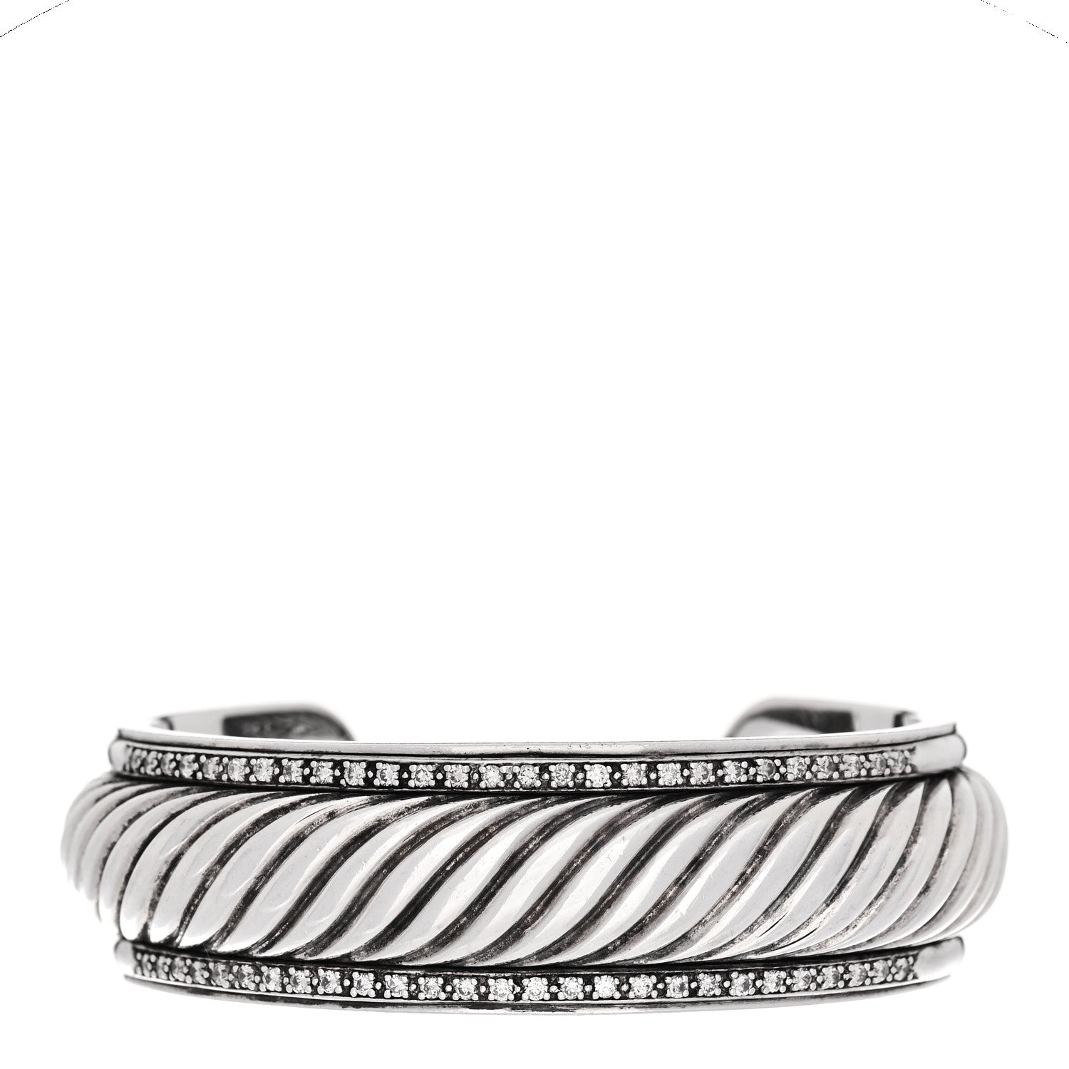 David Yurman Sterling Silver Diamond 20mm Sculpted Cable Cuff Bracelet 1 of 3