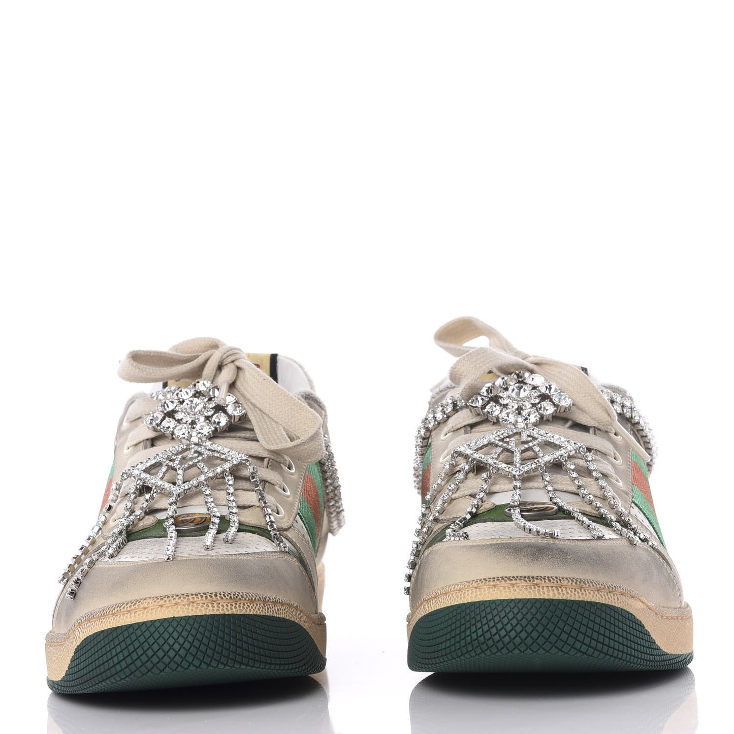 Nubuck Calfskin Web Removable Crystals Mens Screener Sneakers 8.5 Dusty Milk New Mystic White