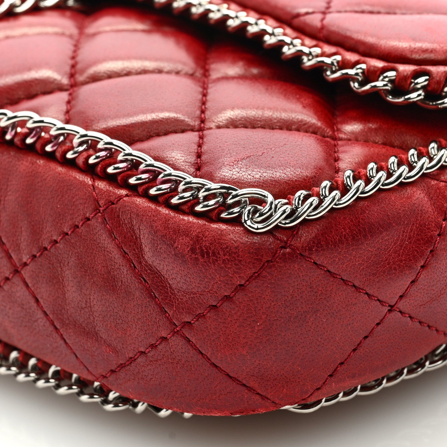 Chanel Lambskin Quilted Madison Chain Trim Flap Dark Red 9 of 9