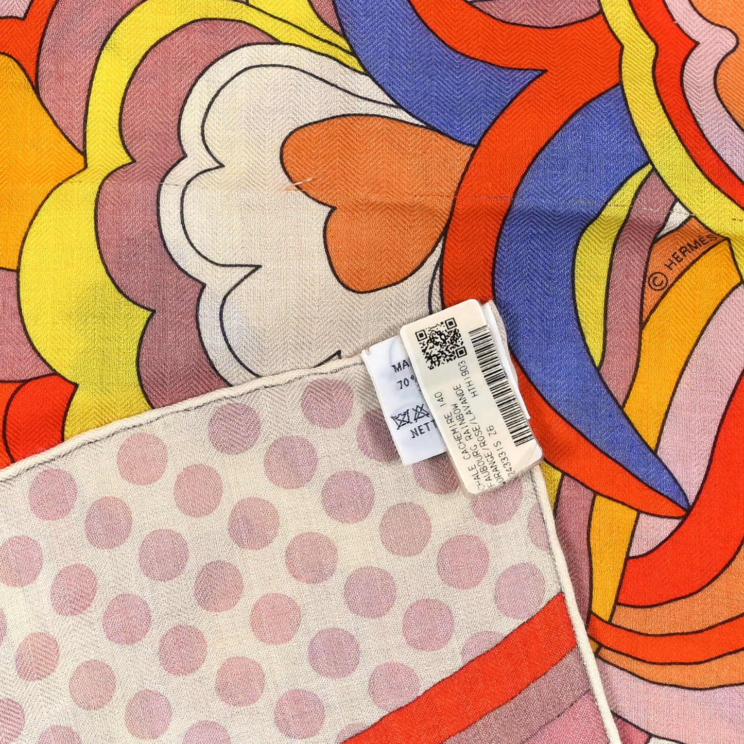 Cashmere Silk Faubourg Rainbow Shawl 140 Orange Rose Lavande