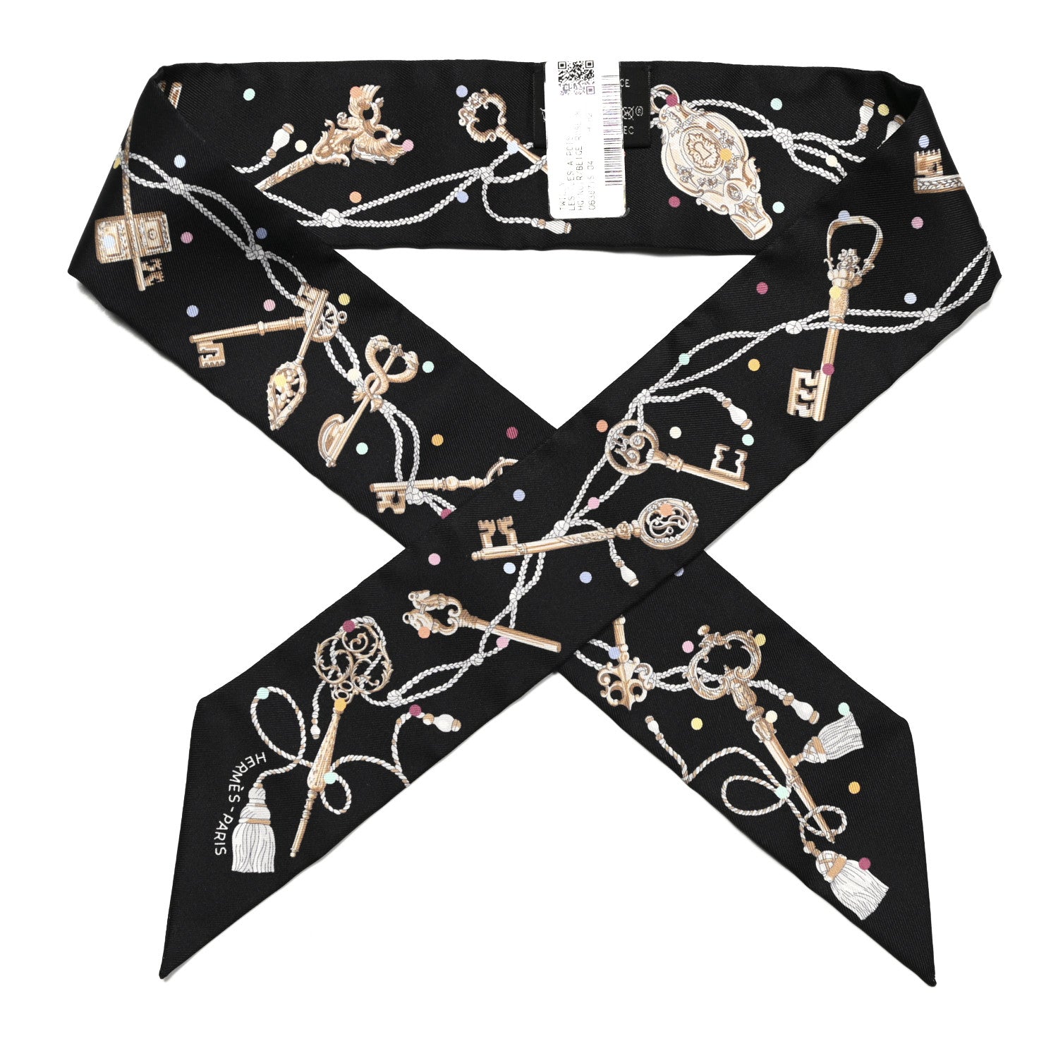 Hermes Silk Les Cles A Pois Twilly Black Beige Rose Multicolor 1 of 4