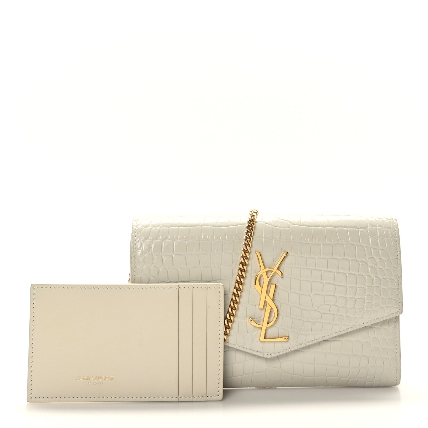 Calfskin Crocodile Embossed Monogram Uptown Chain Wallet Crema Soft