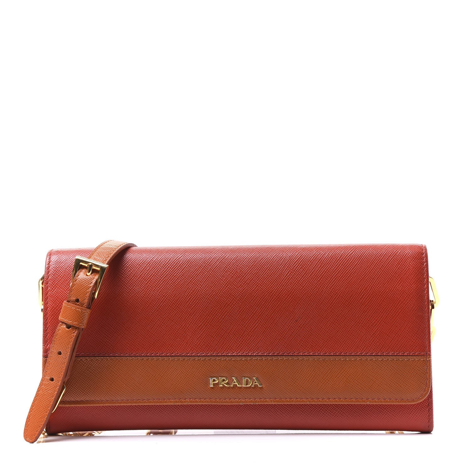 Prada Saffiano Bi-Color Chain Wallet Bacca Rame 1 of 9