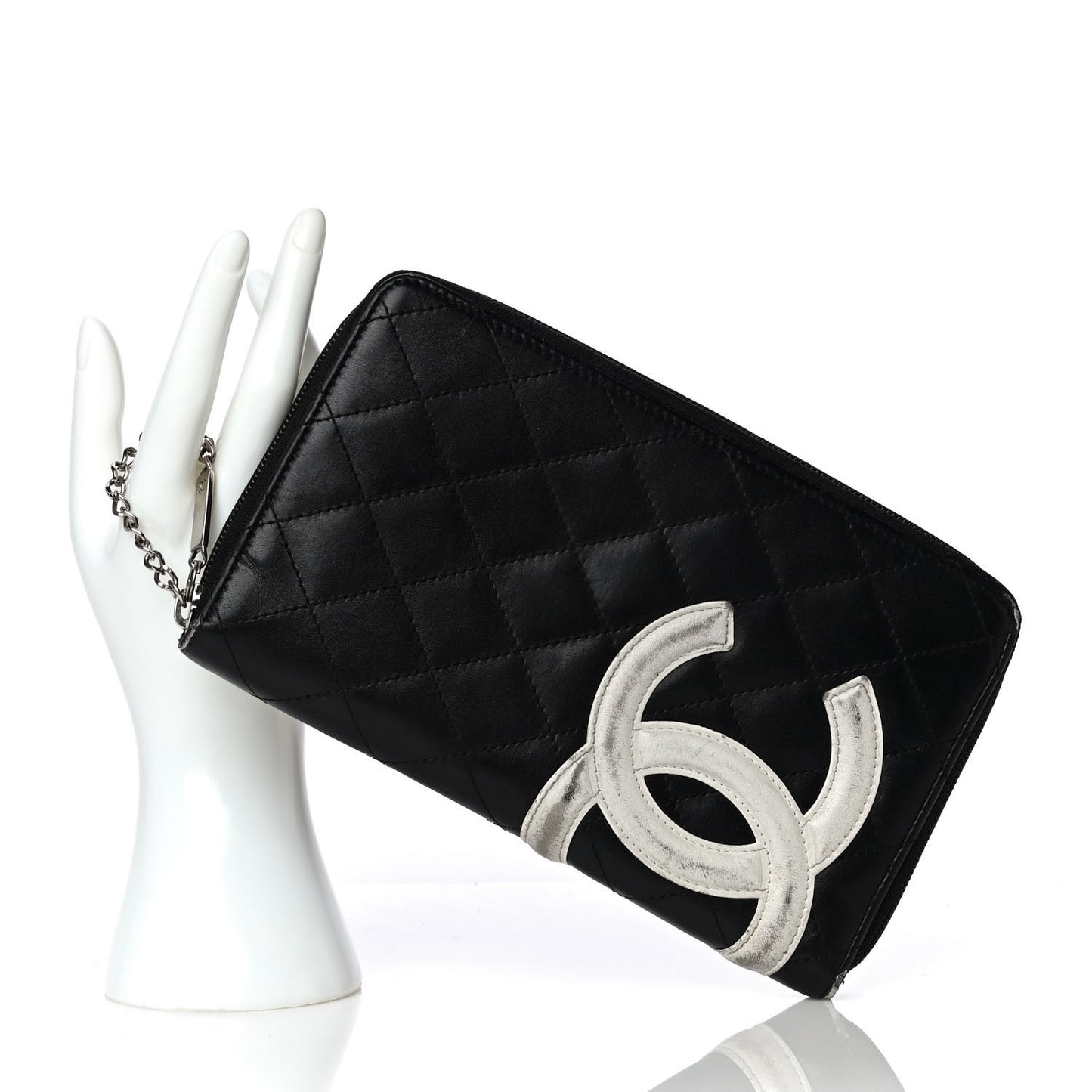 Calfskin Cambon Zip Around Organizer Wallet Black White