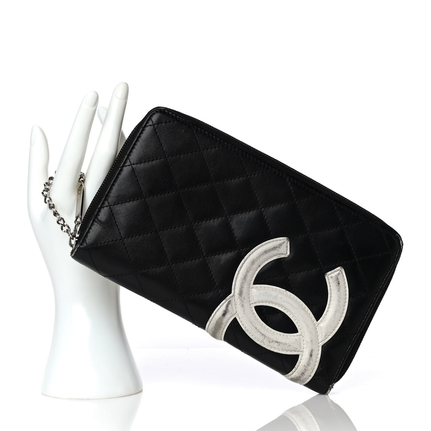 Chanel Calfskin Cambon Zip Around Organizer Wallet Black White 2 of 13