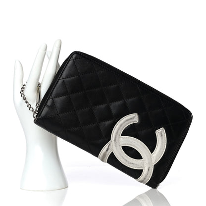 Chanel Calfskin Cambon Zip Around Organizer Wallet Black White 2 of 13
