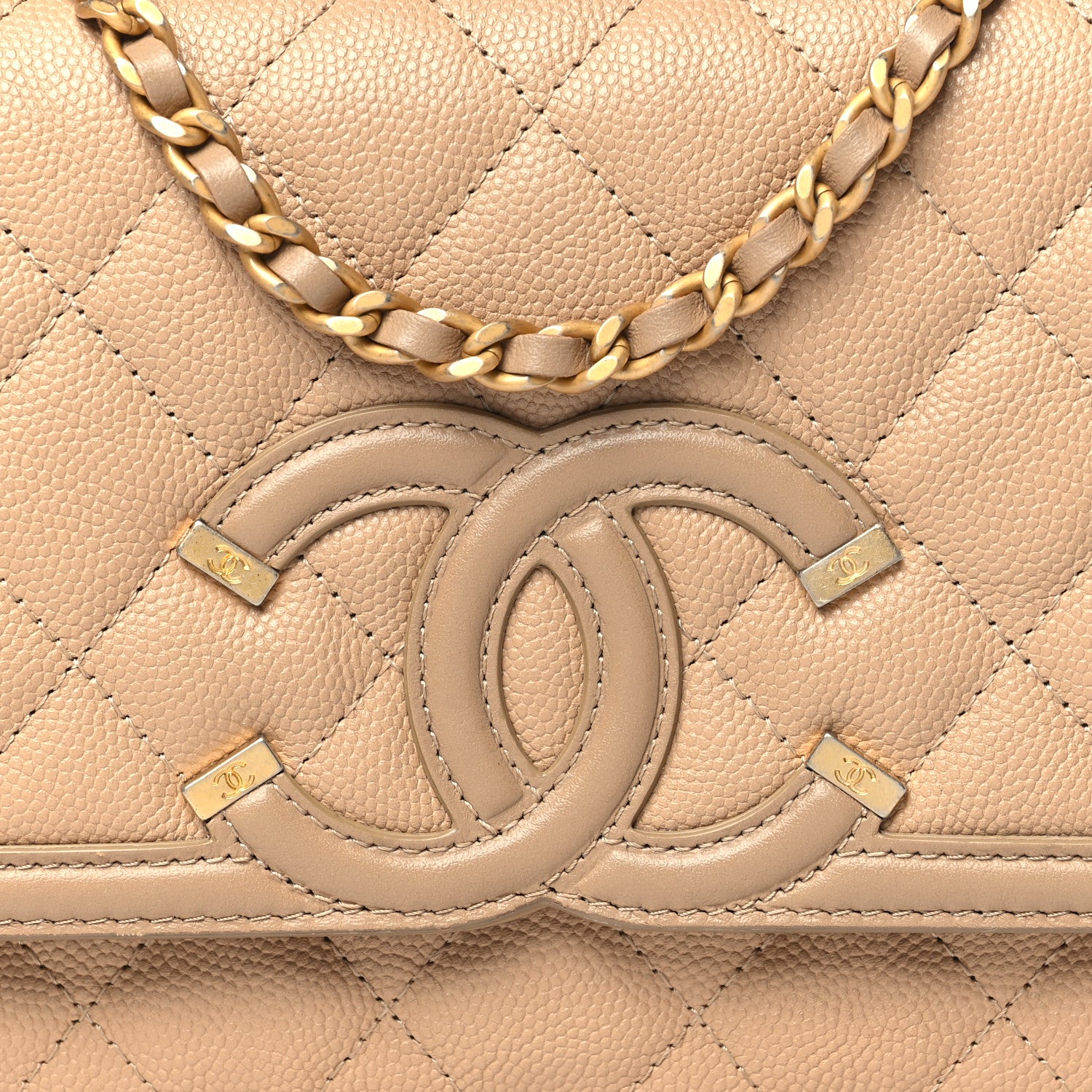 Chanel Caviar Quilted CC Filigree Wallet On Chain WOC Beige 9 of 13