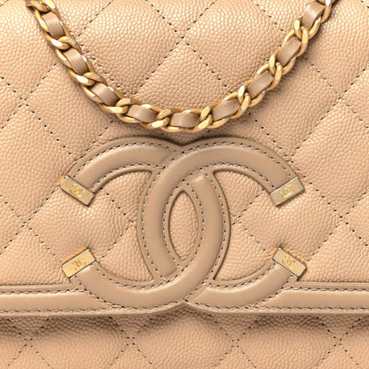 Chanel Caviar Quilted CC Filigree Wallet On Chain WOC Beige 9 of 13