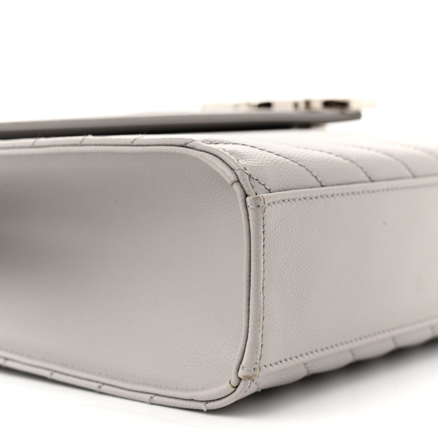 Saint Laurent Grain De Poudre Matelasse Chevron Large Monogram Satchel Light Grey 9 of 13